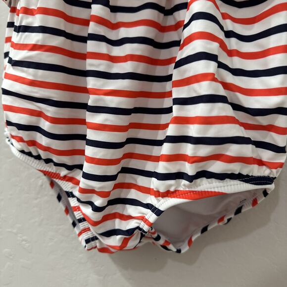 Janie and Jack Red, White, & Blue Stripe Ruffle One Piece Swimsuit - Picture 4 of 8